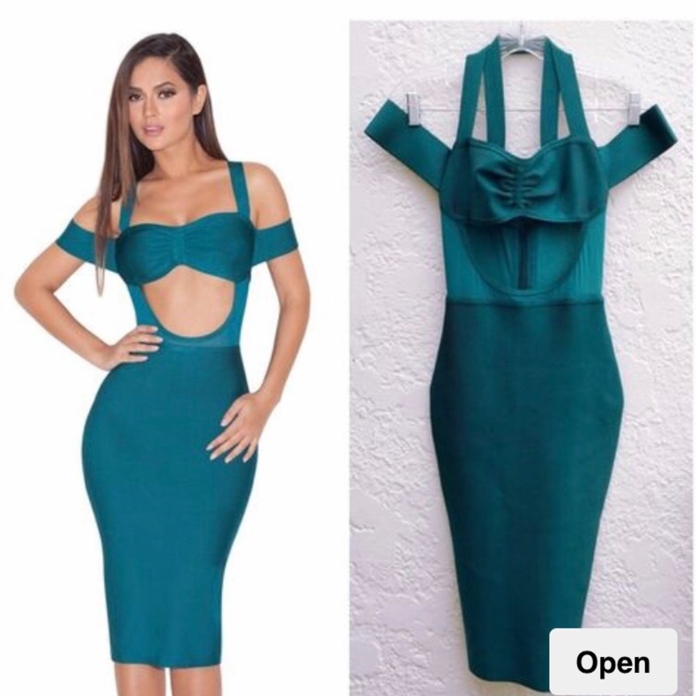 Cut out HOUSE OF CB TEAL BANDAGE DRESS